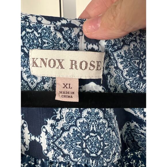 Know Rose Blue Floral Flare Sleeve Tie Wrap Blouse Top Mixed Prints XL - Picture 2 of 9